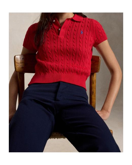 Polo Ralph Lauren Red Cable Knit Polo Top