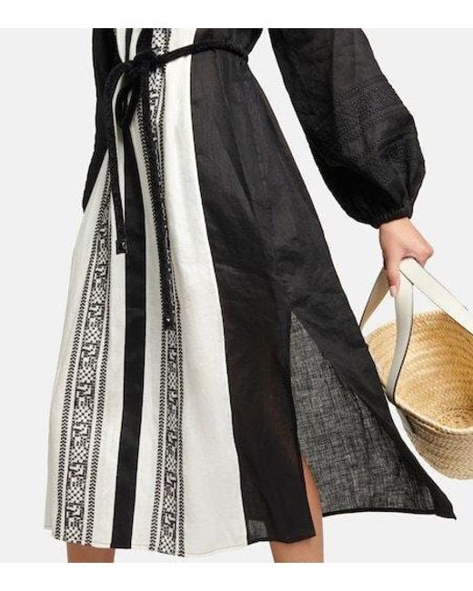 Tory Burch Black Embroidered Linen Kaftan
