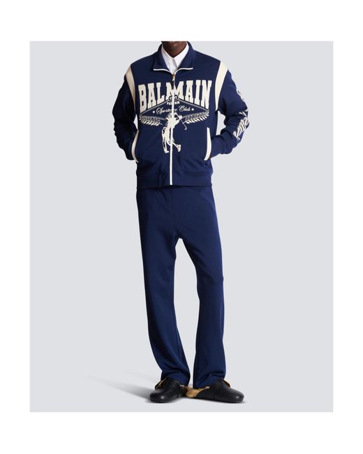 Balmain Blue Logo Printed Straight-Leg Sweatpants for men