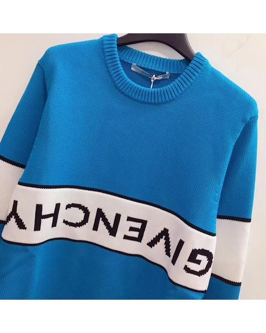 Givenchy Blue Logo Round Neck Sweater for men