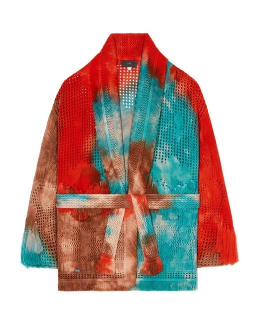 Alanui Red California Dreaming Tie-Dyed Fringed Cardigan