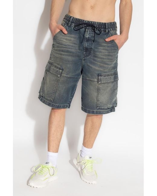 DIESEL Gray Patch-Pockets Denim Shorts for men