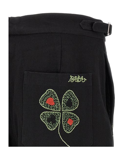Bode Black Lucky Draw Cropped Casual Pants for men