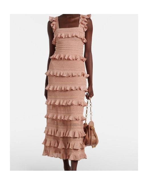 Zimmermann Pink Rebellion Ruffle Midi Skirt