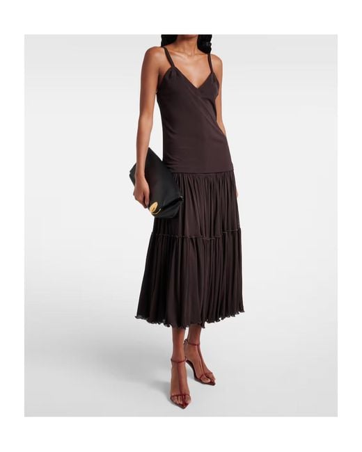 Jil Sander Black Pleated Georgette Midi Skirt