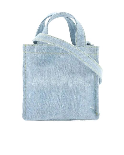 Acne Blue Logo Embossed Denim Tote Bag