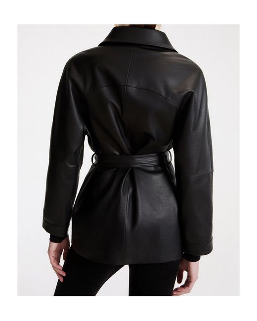Marella Black Button-Front Leather Jacket