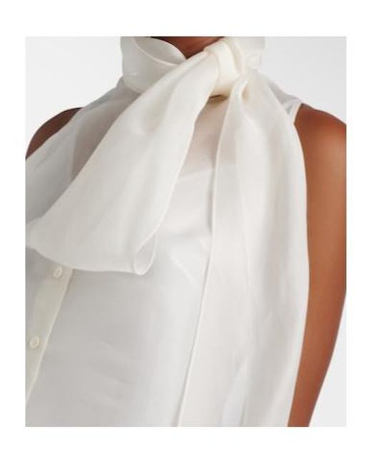 Carolina Herrera White Tie-Neck Silk Top