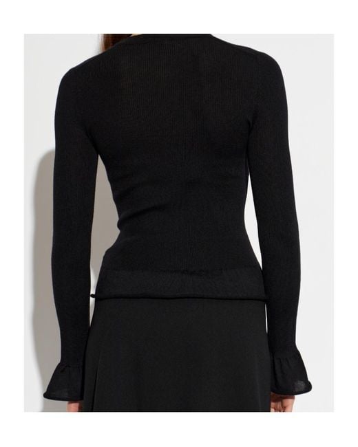 Jil Sander Black Ruffled Hem Knitted Sweater