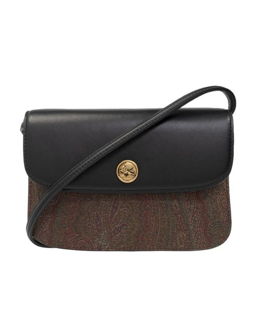 Etro Black Essential Jacquard Foldover Top Crossbody Bag