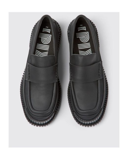 Camper Black Pix Ribbed-Detailing Leather-Sole Loafers