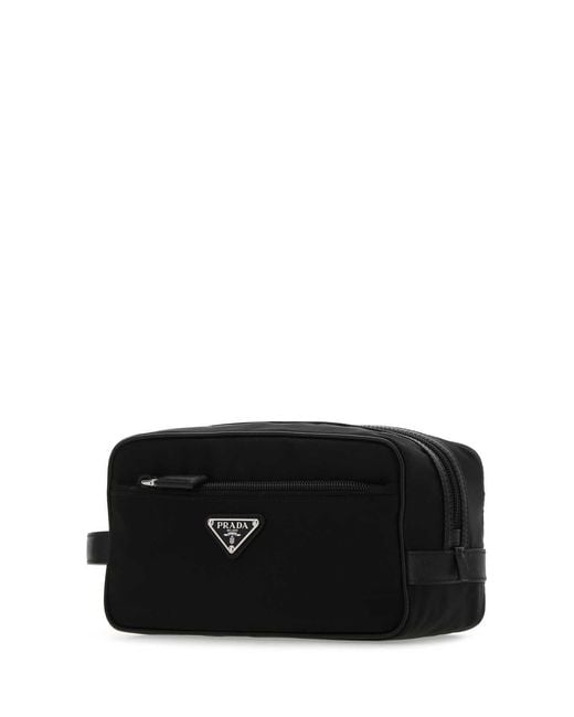 Prada Black Re-Nylon And Saffiano Leather Travel Pouch for men