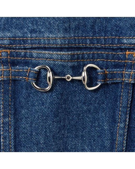 Gucci Blue Cotton Denim Jacket With Horsebit for men