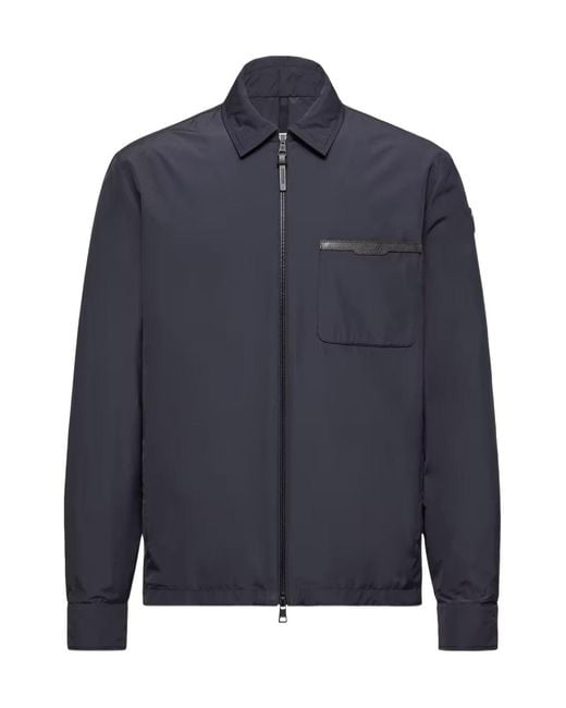 Moncler Blue Logo Patch Zip-Up Shirt Jacket for men