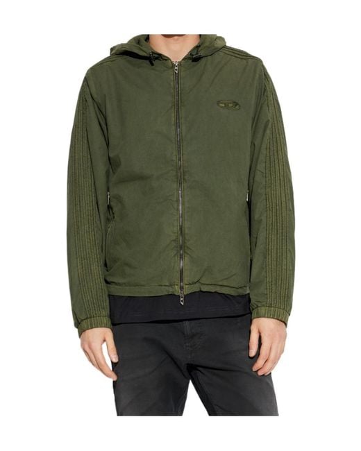 DIESEL Green J Stitch Logo Embroidered Hooded Jacket for men