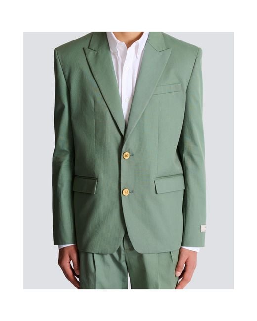 Balmain Green Cotton Twill 2-Button Jacket for men