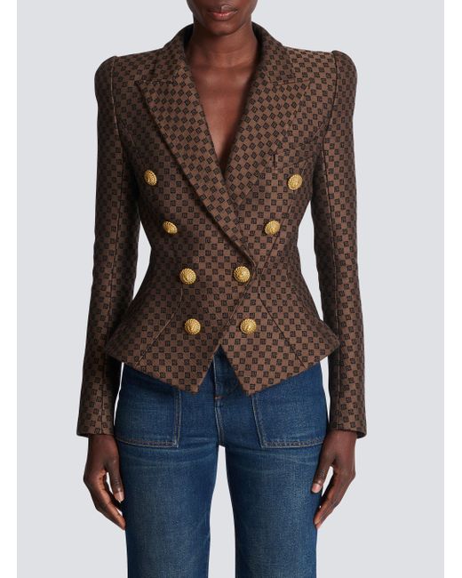 Balmain Brown Mini Monogram Jacquard Jacket