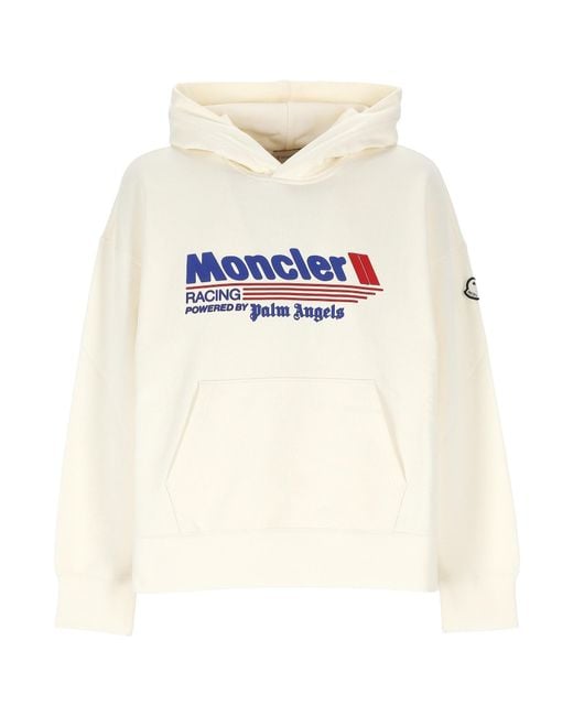 Moncler White X Palm Angels Racing Logo Cotton Hoodie for men