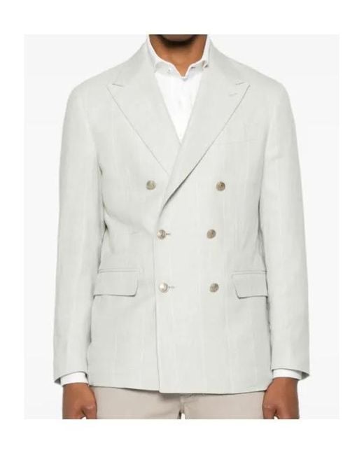 Eleventy White Double-Breasted Blazer for men