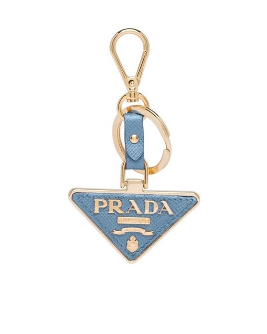 Prada Blue Saffiano Leather And Metal Keychain