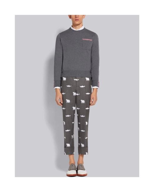 Thom Browne Gray Round-Neck Sweater for men