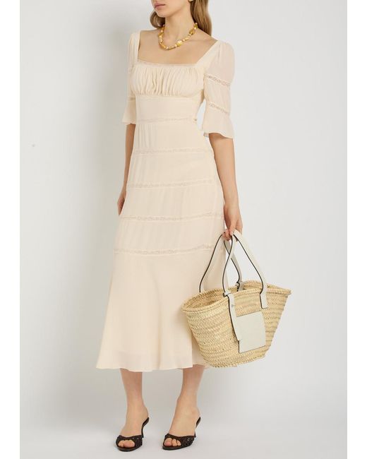 Reformation Natural Laverna Lace-Trim Chiffon Midi Dress