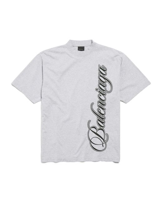 Balenciaga White Cursive Medium Fit T-Shirt for men