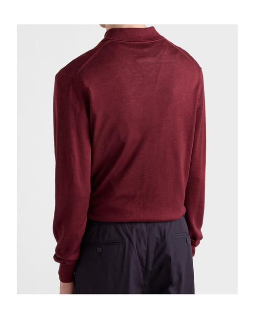Prada Red Wool And Silk Polo Sweater for men
