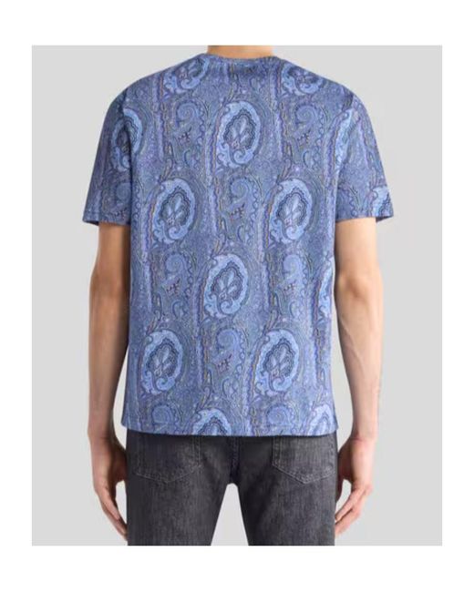 Etro Blue Floral Paisley Motif Crewneck T-Shirt for men