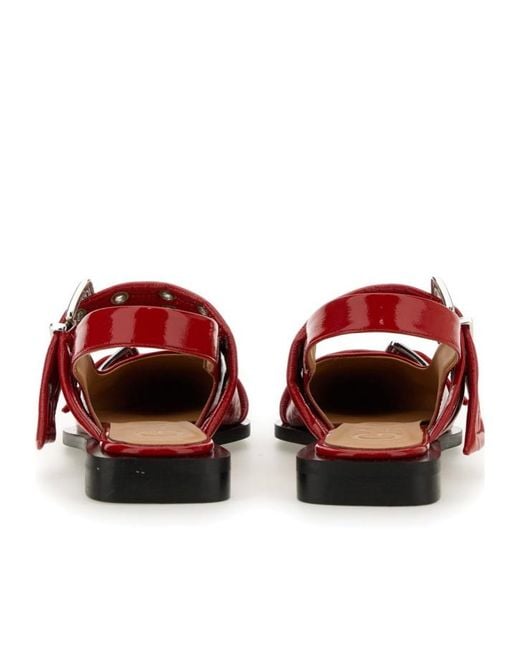 Ganni Red Feminine Buckle Slingback Ballerinas