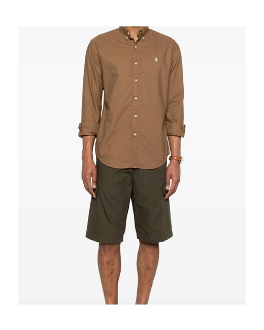 Polo Ralph Lauren Brown Logo Embroidered Curved Hem Shirt for men