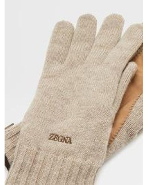 Zegna White Oasi Logo Embroidered Knit Gloves for men