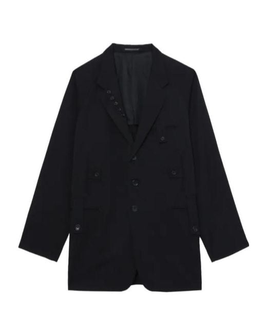 Yohji Yamamoto Blue Single-Breasted Wool Coat for men