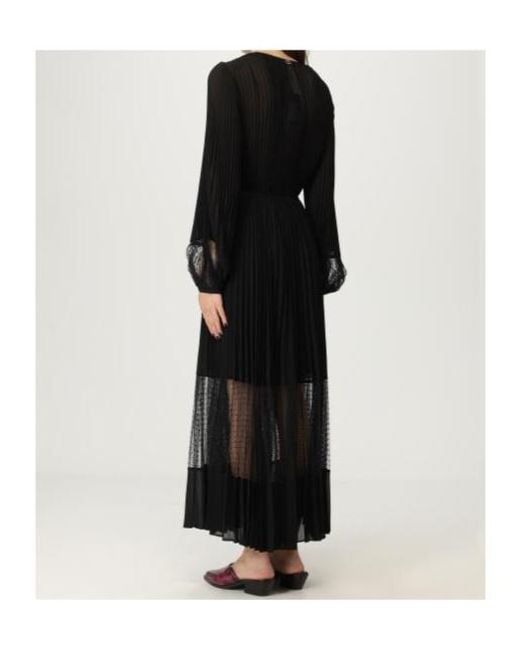 Twinset Black V-Neck Pleated Georgette Maxi Dress
