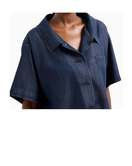 Giorgio Armani Blue Lyocell Short-Sleeved Shirt