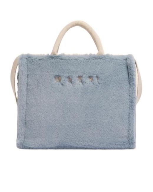 Marni Blue Light Faux Fur Basket Shopper