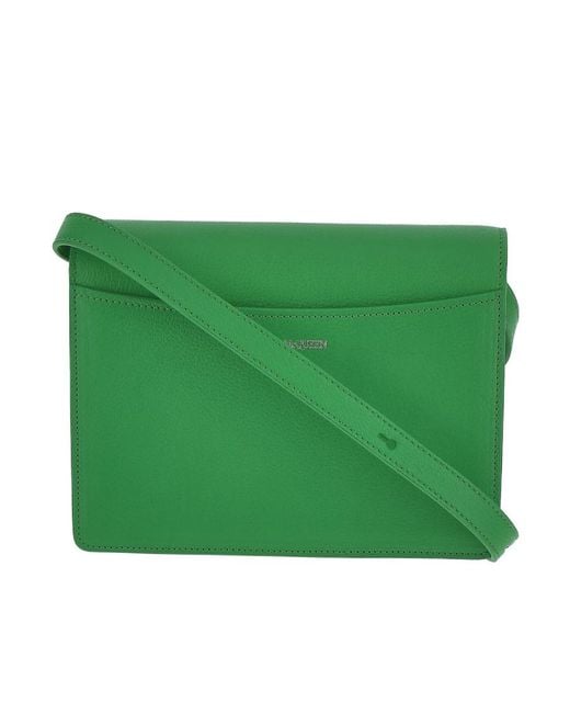 Alexander McQueen Green Four Ring Foldover Top Shoulder Bag