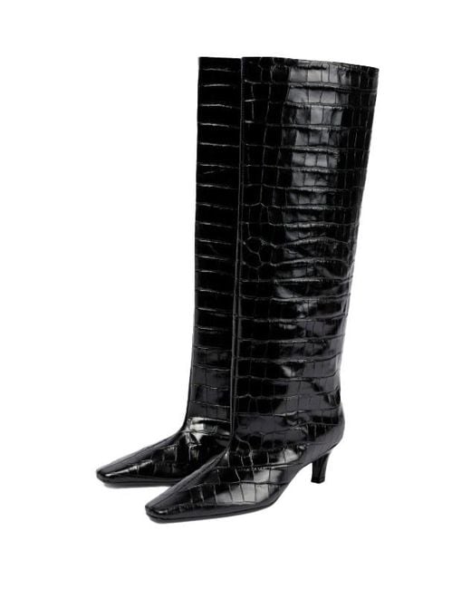 Totême Black Croc-Effect Leather Knee-High Boots
