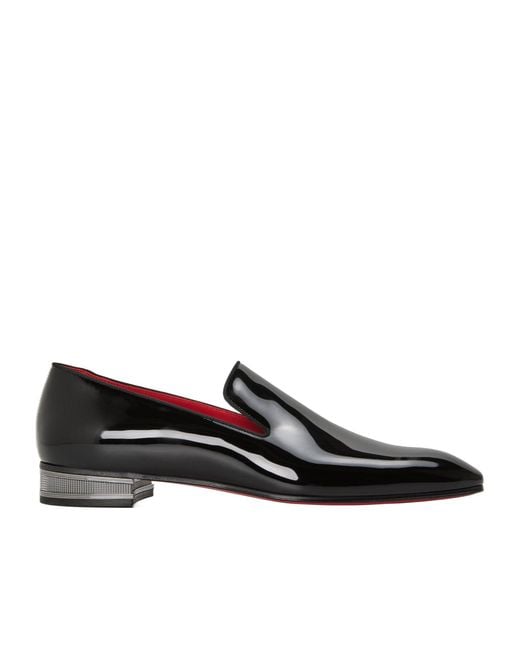 Christian Louboutin Black Patent Leather Square-Toe Slip-On Loafers for men