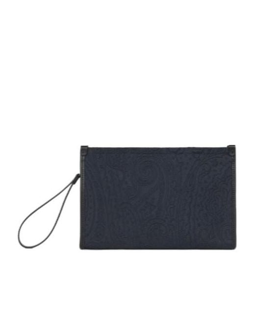 Etro Blue Large Nylon Jacquard Pouch for men