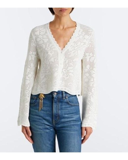 Chloé White Pointelle Scalloped Cotton Cardigan