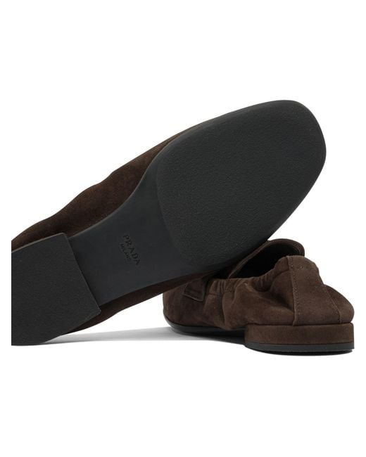 Prada Brown Logo Printed Slip-On Loafers