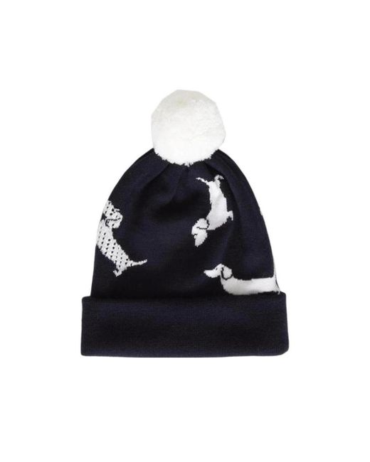 Thom Browne Blue Pompom-Detail Hector Beanie for men