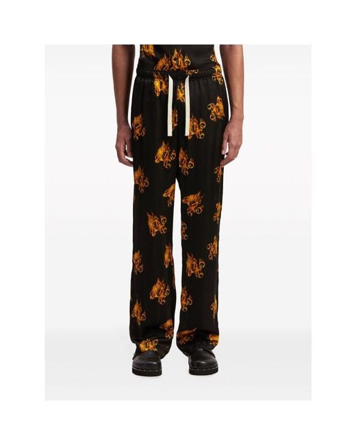 Palm Angels Black Burning Logo-Printed Drawstring Trousers for men
