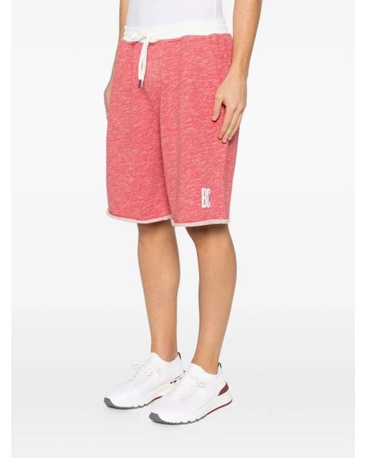 Brunello Cucinelli Red Drawstring-Fastening Logo-Print Shorts for men