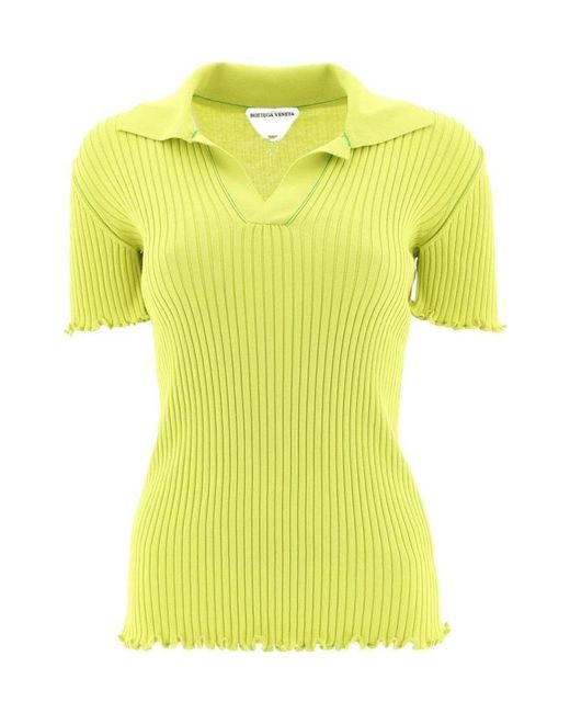Bottega Veneta Yellow Ribbed-Knit Short-Sleeve Top