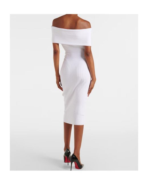 Mugler White Rib Knit Sleeveless Dress