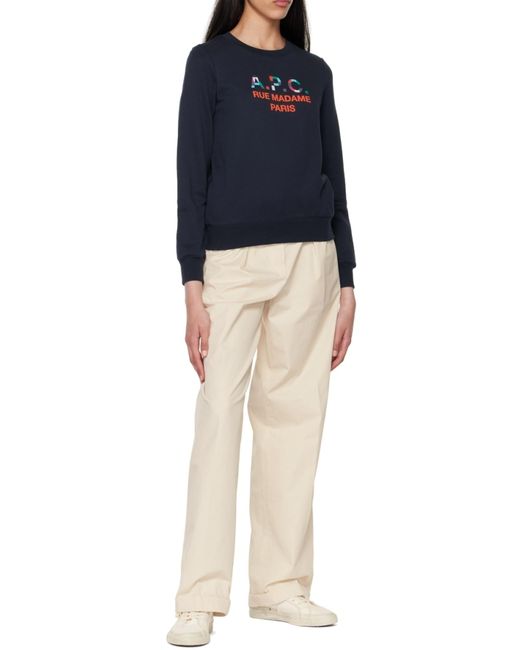 A.P.C. Blue Logo-Print Crew Neck Jumper