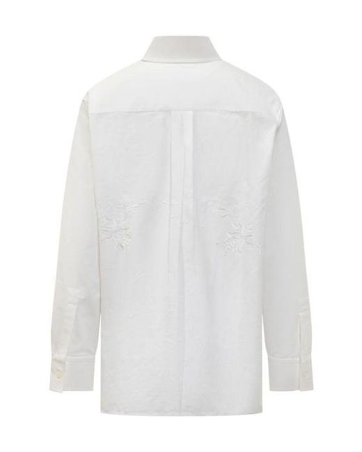 MARINE SERRE White Crochet-Panel Embroidered Long-Sleeved Shirt