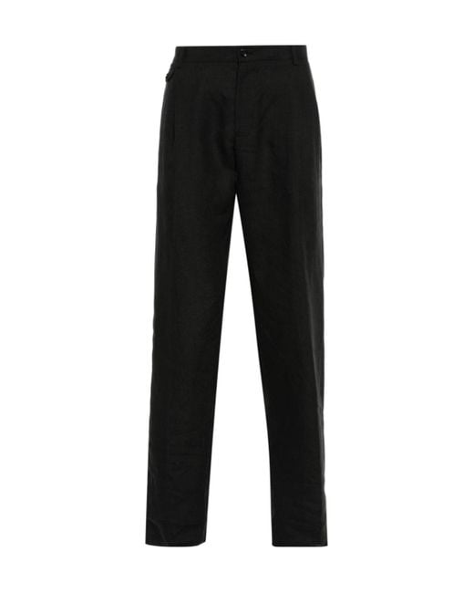 Dolce & Gabbana Black Chambray Pressed Crease Tapered Trousers for men